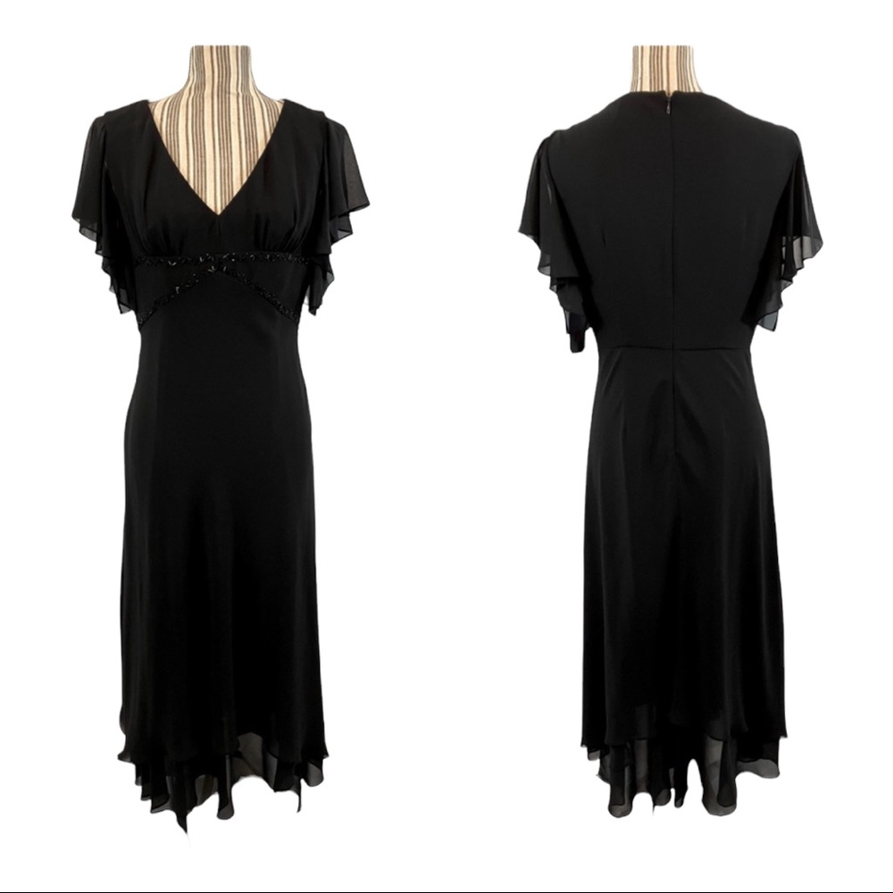 Black long short sleeve beaded dress size 6 Adrianna papell